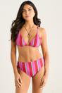 Pink Multi Color Stripe Tie Ruched Bikini Bottom, Image 1 of 4