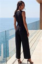 Black Pleated Wide Leg Stretch Jumpsuit, Image 3 of 4
