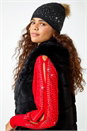 Black Diamante Pom Pom Beanie Hat, Image 4 of 5