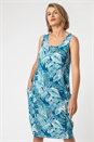 Blue Leaf Print Slouch Pocket Dress, Image 1 of 4