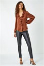 Chocolate Satin Ruffle Neck Blouse , Image 2 of 5