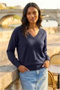 Navy  Plain Stretch V-Neck Longline Jumper, Image 2 of 4