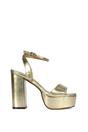Gold XY LONDON Gold 'Jayce' Strappy Chunky Block High Heel Platform Shoes With Square Toe, Image 1 of 5