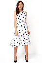 Ivory  Spot Print Flute Hem Midi Dress, Image 3 of 5