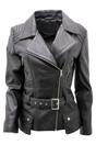 Black Womens Long Leather Biker Jacket-Quito, Image 1 of 4