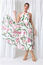 Pink Floral Print Pleated Midi Dress, Image 1 of 6