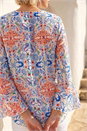 Blue Abstract Floral Frill Sleeve Top, Image 4 of 4