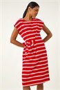 Red Stripe Tie Side Stretch Midi Dress, Image 1 of 5