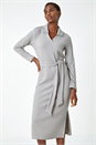 Grey Ribbed Midi Jumper Stretch Dress, Image 1 of 5
