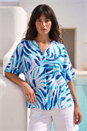 Blue Print Pleated Tunic Top, Image 2 of 5