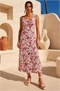 Red Floral Empire Waist Stretch Midi Dress, Image 3 of 4