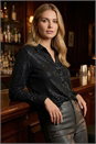 Black Stretch Sequin V-Neck Shirt, Image 1 of 6