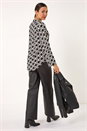 Black Mono Chain Print V-Neck Stretch Top, Image 3 of 5