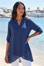 Navy V-Neck Wrap Hem Tunic Top, Image 1 of 4