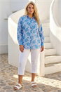 Blue Curve Stripe Floral Print Blouse , Image 1 of 4