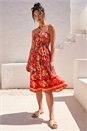 Pink Petite Print Shirred Midi Dress, Image 1 of 5