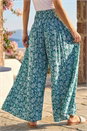 Green Floral Leaf Shirred Palazzo Stretch Trouser, Image 3 of 4