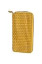 Yellow Vintage Woven Leather Zip Around Large 10 Card Coin Note Purse, Image 3 of 4