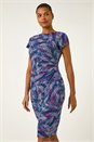 Navy  Abstract Print Gathered Shift Dress, Image 2 of 5