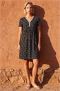 Black Ditsy Floral Print Trim Dress, Image 2 of 4