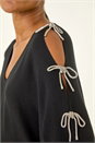 Black Bow Sleeve V-Neck Knit Jumper, Image 5 of 5