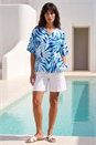 Blue Print Pleated Tunic Top, Image 4 of 5
