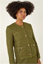 Olive Collarless Boucle Button Jacket, Image 4 of 5