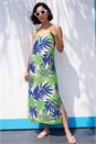 Lime Tropical Palm Print Midi Dress, Image 1 of 4