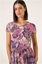 Purple Paisley Print Stretch Midi Dress, Image 4 of 5