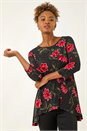 Red Floral Puff Print Tunic Top, Image 4 of 5