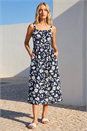 Navy  Floral Print Midi Sundress, Image 2 of 4
