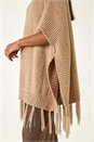 Natural  Tassel Trim Knit Poncho, Image 5 of 5