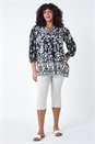 Black Curve Boho Print Tie Neck Top, Image 2 of 5