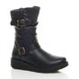 Navy Blue Low Wedge Heel Comfort Calf Biker Boots, Image 1 of 6