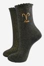 Black Embroiderd Aries Zodiac Glitter Socks, Image 1 of 3