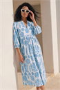 Blue V-Neck Floral Shirt Dress, Image 1 of 4