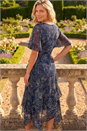 Navy  Floral Spot Print Frill Midi Dress, Image 3 of 4
