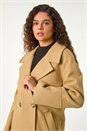 Tan Longline Double Breasted Coat, Image 4 of 8