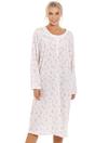 Pink Camille Lingerie Pink Rose Print Long Sleeve Nightdress, Image 1 of 6