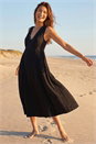 Black Lace Trim V-Neck Midi Dress , Image 1 of 4