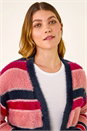 Pink Fluffy Stripe Knit Cardigan, Image 4 of 5