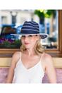 Navy Cruise - Striped Straw Fedora - Navy, Image 1 of 1