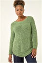 Green Fluffy Knit Curved Hem Knit Jumper, Image 4 of 5