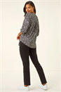 Black Printed V-Neck Stretch Top, Image 3 of 5