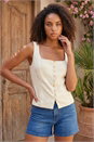 Stone Dusk Linen Blend Button Top, Image 1 of 4