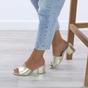 Gold AJVANI Gold Mid Block Heel Peep Toe Mules Sandals, Image 5 of 6