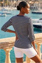 Navy  Petite Stripe V-Neck Button Top, Image 3 of 4