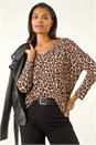 Natural Animal Print V-Neck Tunic Stretch Top, Image 1 of 5