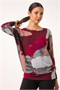 Maroon Abstract Print Banded Hem Top, Image 1 of 5