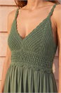 KHAKI Crochet Strappy Midi Dress, Image 4 of 4